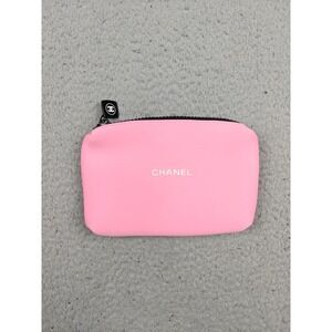 Chanel Logo Pink Silicone Makeup Bag Cosmetic Pouch Zip Top Travel Case New